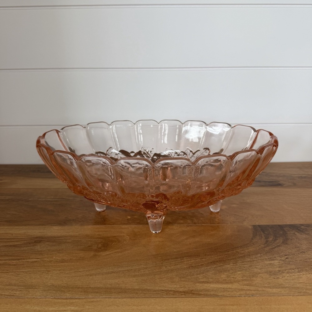 VTG Indiana Glass Pink Depression Glass Oval Centerpiece Fruit Bowl Cottagecore